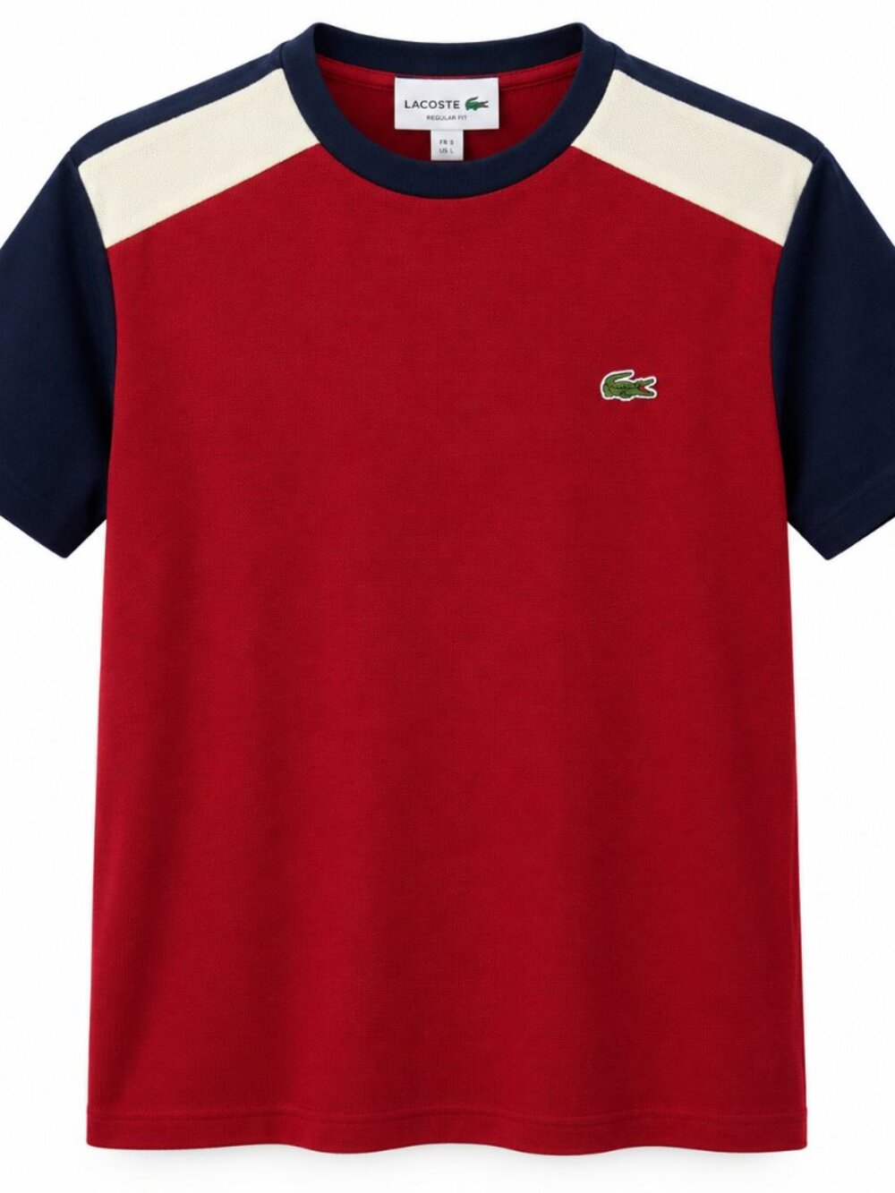 Lacoste Men's Red Navy Blue Colorblock Crewneck T-Shirt Size L NWT
